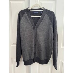 Austin Reed Button Front Cardigan Sweaters Men Medium Gray Long Sleeve 100% Wool